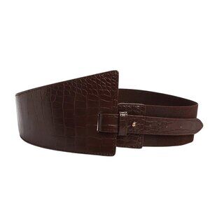 2/$30 NEW Coffee Brown Faux Vegan Leather Alligator Loop Corset Luxury Belt